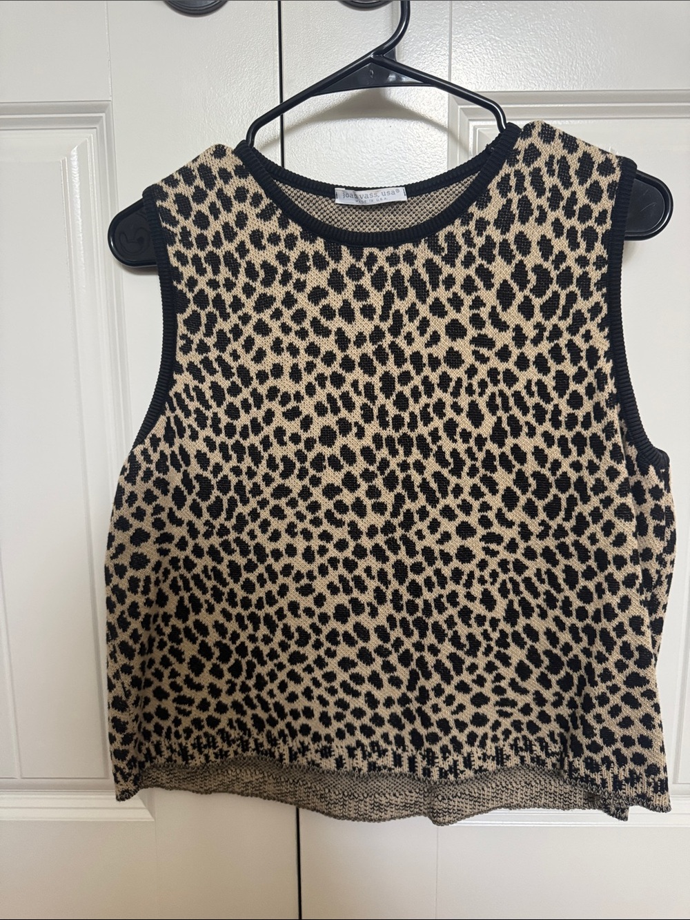 MADE IN THE USA - Sleeveless Leopard Print Knit Tank Top - Black & Tan